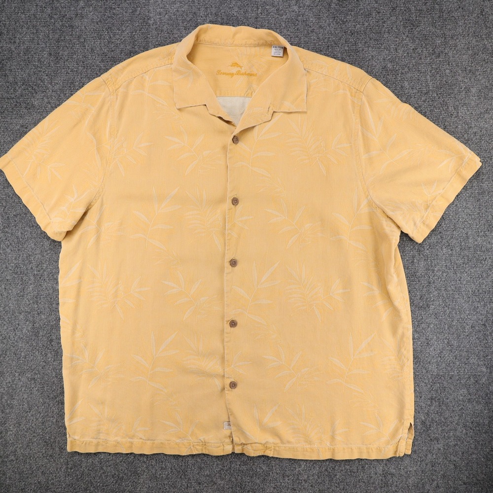 Tommy Bahama Mens 100% Silk Tropical Leaf Camp Shirt Yellow XXL